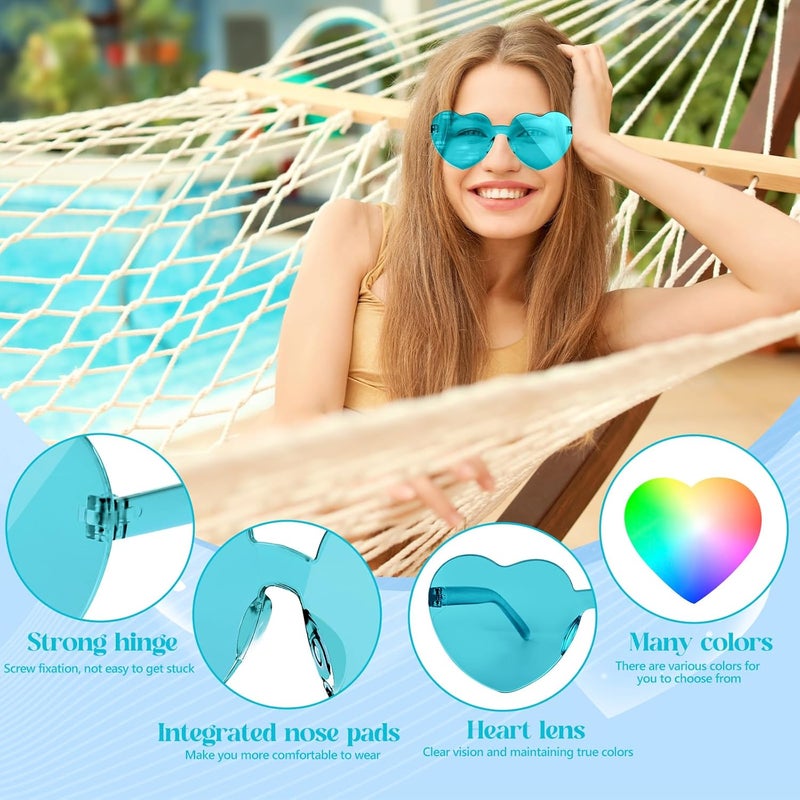 NACHLYNN 10 Pairs Heart Sunglasses Women Rimless Heart Shaped Sunglasses Candy Color Glasses for Costumes Cosplay (Blue Series) - Image 4